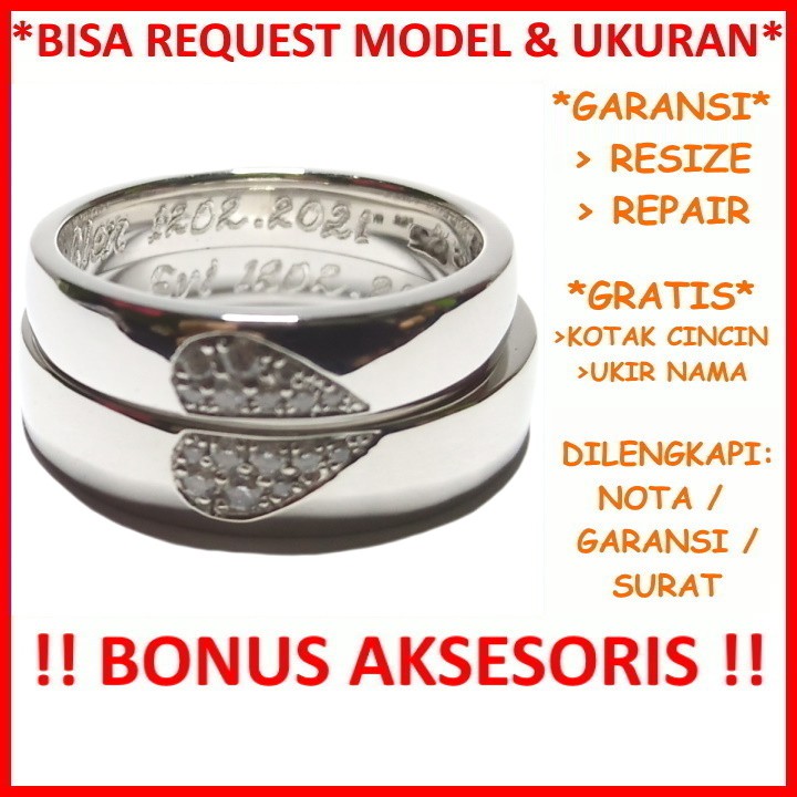 Gratis Ukir Nama Garansi Silver Asli Bisa Pesan Model Cincin Tunangan Perak Couple Kawin Nikah Id660