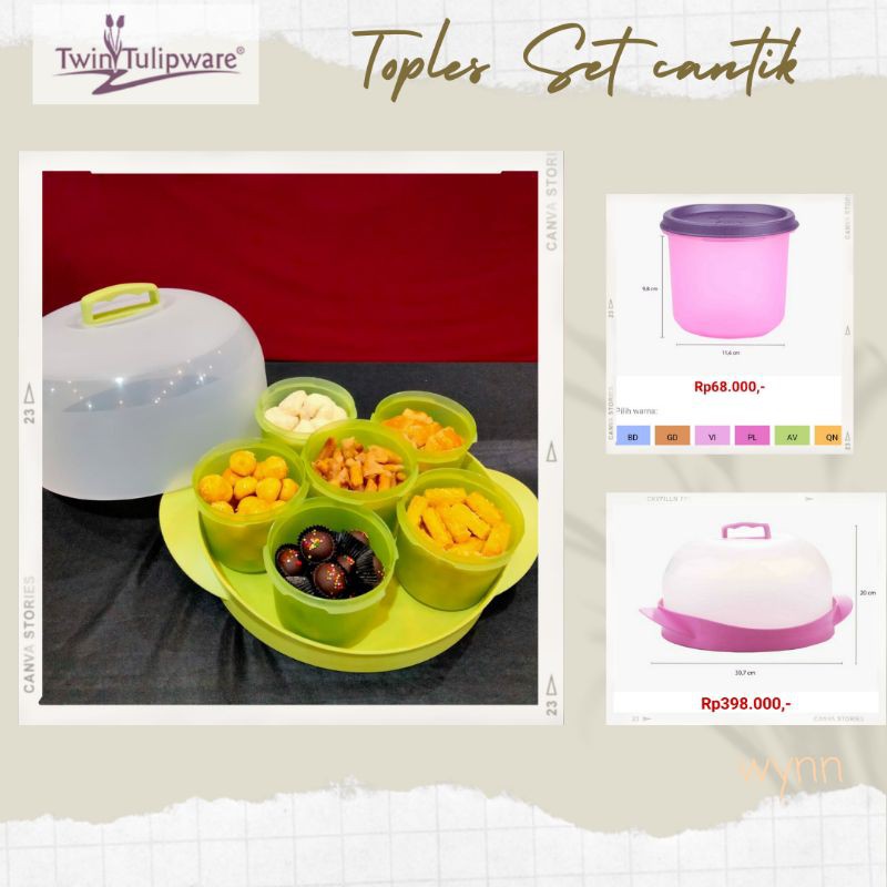 Toples Set Cantik Lebaran Twin Tulipware / Toples Kue Cemilan