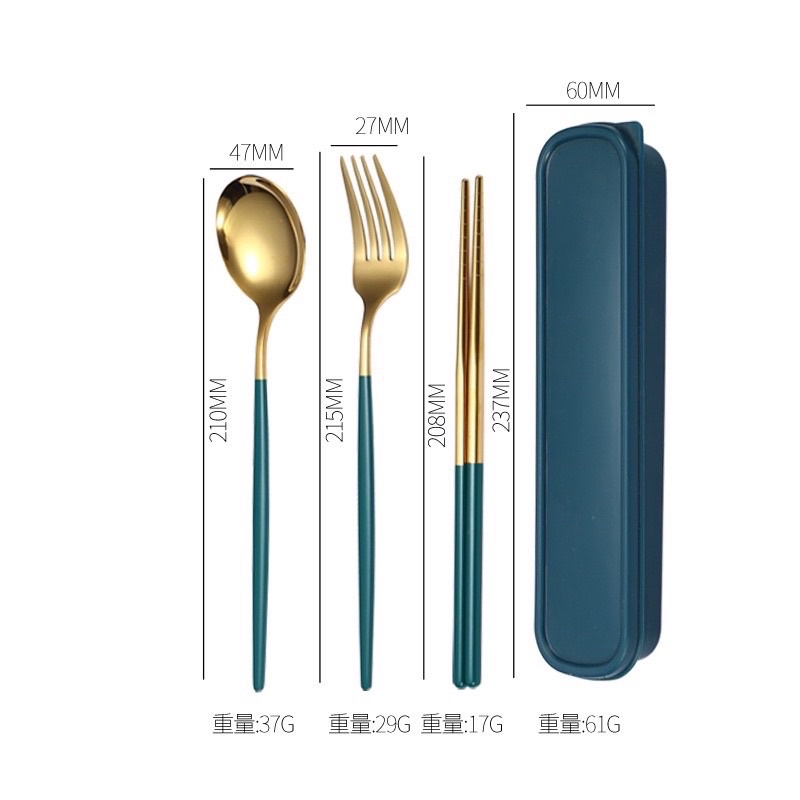 SET ALAT MAKAN KOREA GOLD &amp; SILVER DENGAN BOX PREMIUM QUALITY / SET SENDOK GARPU SUMPIT KOREA /  ALAT MAKAN TRAVEL SET 3IN1 BOX STAINLESS / SENDOK SET / GARPU SET / SUMPIT SET / ALAT MAKAN SET / SPOON FORK CHOPSTICKS SET / CUTLERY SET