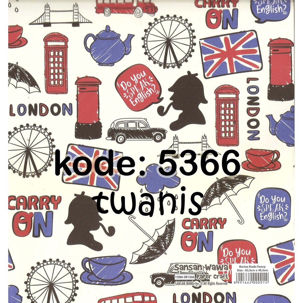 

30 LEMBAR KERTAS KADO SANWA SANSAN WAWA LONDON KODE 5366 BISA CAMPUR GAMBAR LAIN