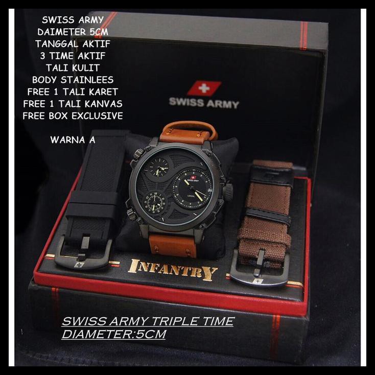 Jam Tangan Pria Swiss Army Tripel Time Aktif Tali Kulit