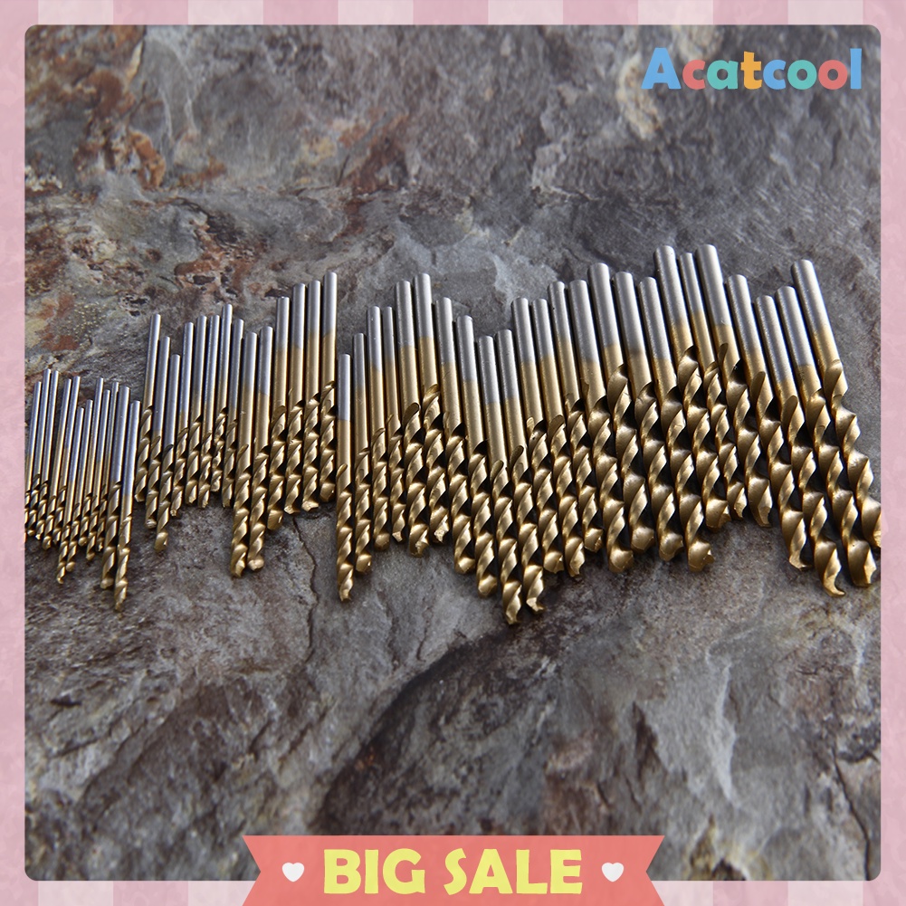 50Pcs Titanium Coated HSS High Speed Steel Drill Bit Set Tool 1/1.5/2/2.5/3