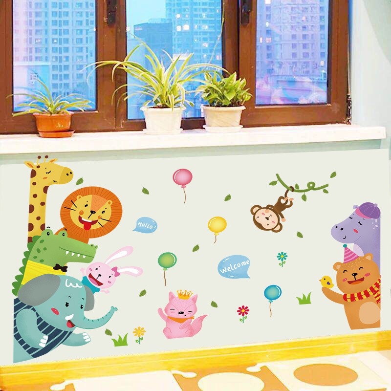 Reliza Wall Sticker Kartun Animal Hello Baloon Hewan Anak Stiker Dinding LDR