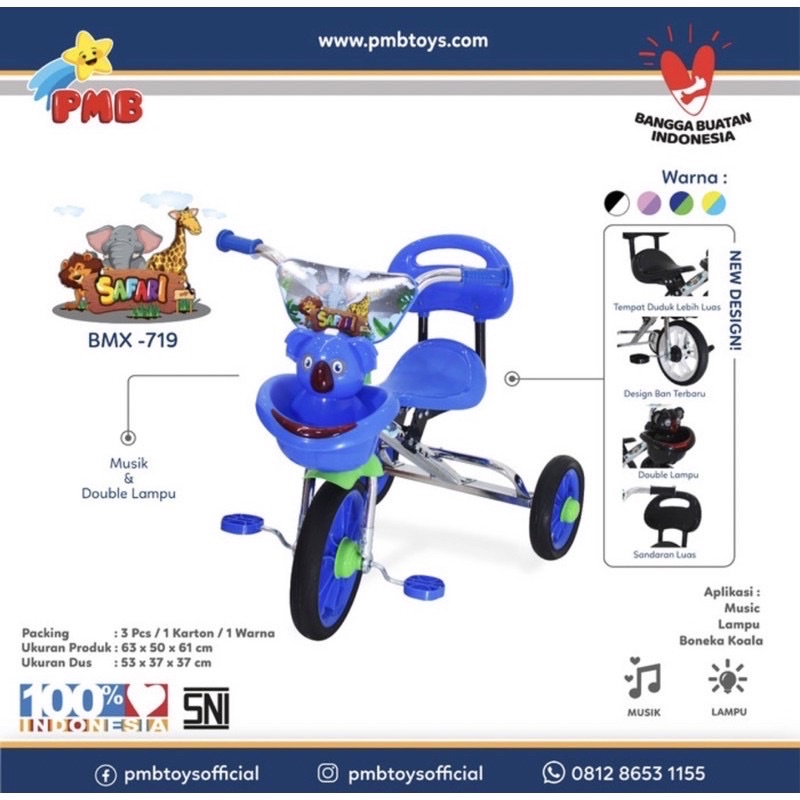 Tricycle PMB BMX 719 Nikel Sepeda Tiga Roda Anak Balita