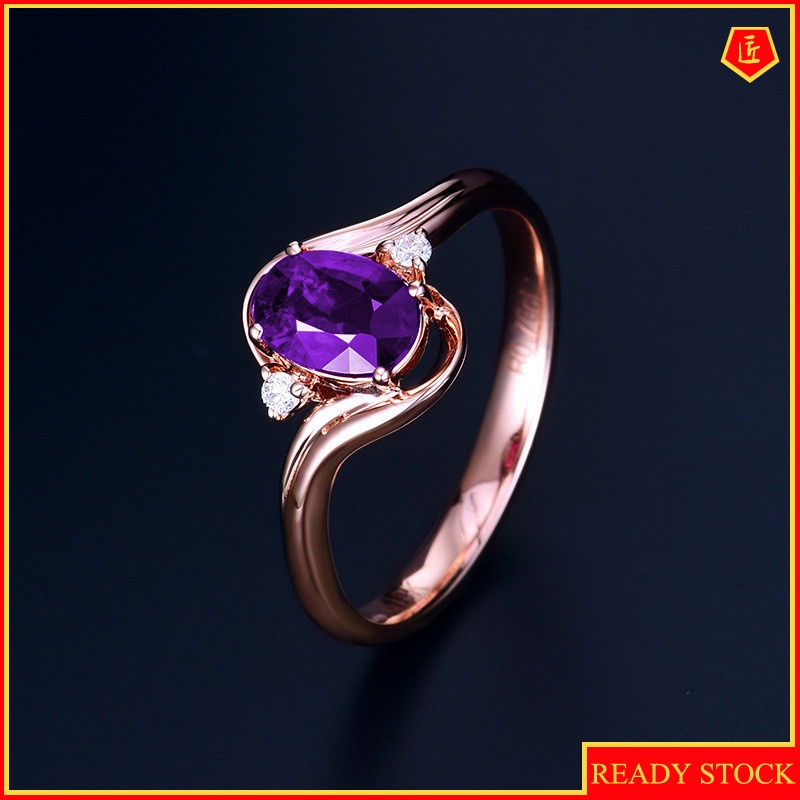 [Ready Stock]INS Style Simple Fashion Amethyst Adjustable Ring