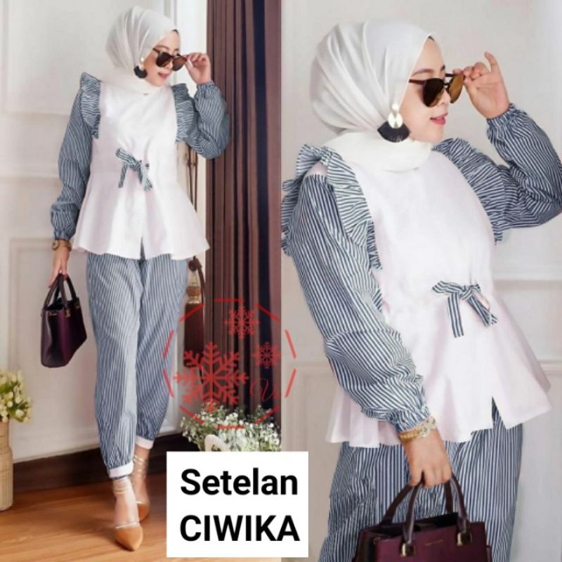 SETELAN CIWIKA Pakaian Wanita Setelan Muslim Bepergian Cantik Acara Kondangan Arisan Terbaru