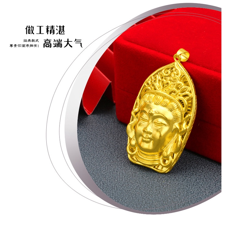 Liontin Buddha Guanyin 3D Lapis Emas Asli Kadar 375 Untuk Pria Dan Wanita