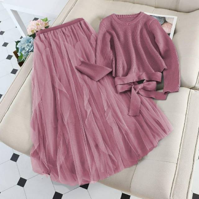 Baju setelan Rok wanita dewasa import Mr Set MICHELLE Tile moscrepe Model Kekinian terbaru 2022