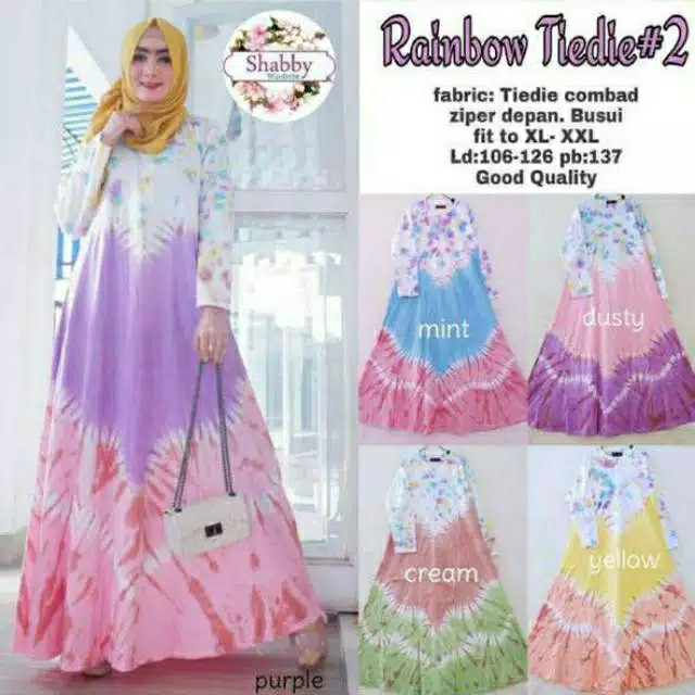 Gamis Kaos Rainbow Tiedie 2, Bahan Combad, Warna Pelangi, Batik Pekalongan