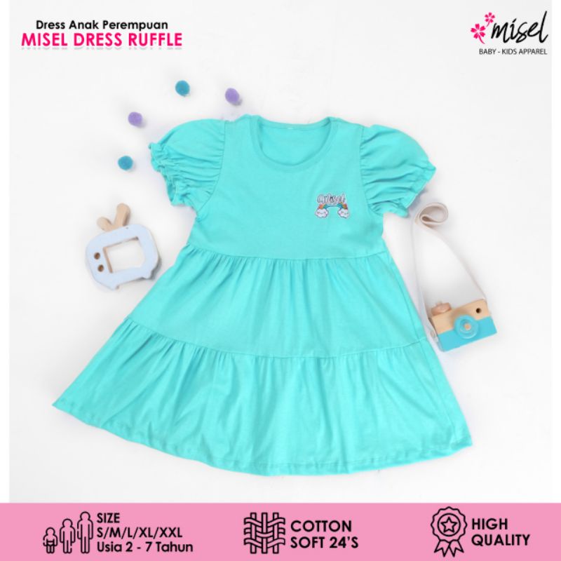 Misel DRESS RUFFLE 2-7 Tahun Dress VIRAL Kekinian Bahan Kaos Cotton24S