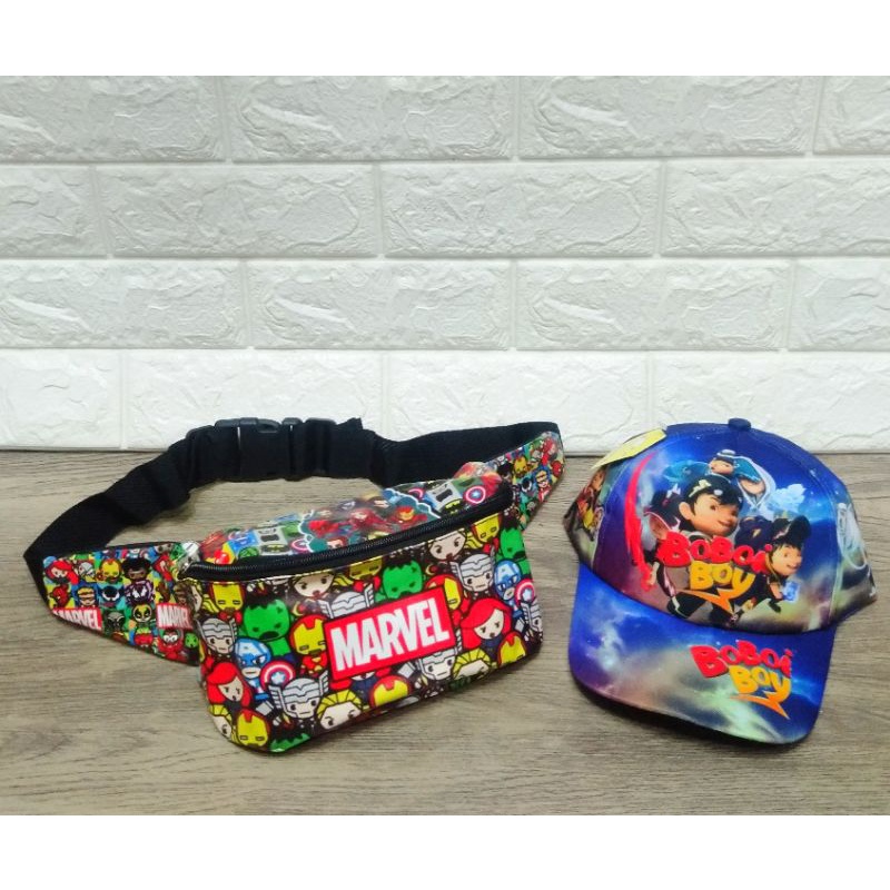 NEW TERBARU WAISTBAG ANAK ABSTRAK 2IN1 TAS SLEMPANG DAN TOPI BORDIR/PRINTING