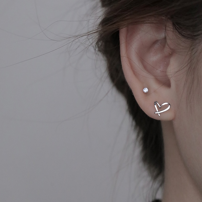 Roselife 1 Pasang Anting Tusuk Sterling Silver 925 Desain Hati / Salib Hypoallergenic Untuk Wanita