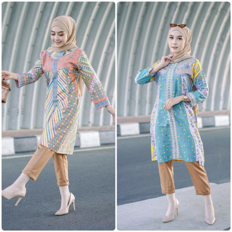 Grosir Terlaris SERUT GENES JELITA TUNIC NAVBOR YELBOR WHITBOR CREAMBOR TUNIK BATIK MODERN HRB030