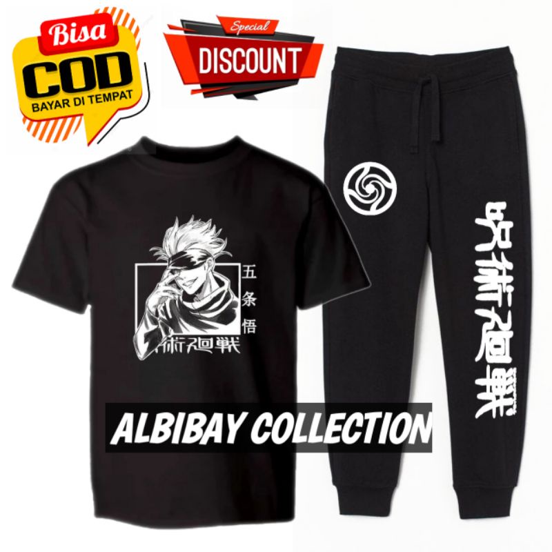 kaos jujutsu kaisen stelan celana jogger anak