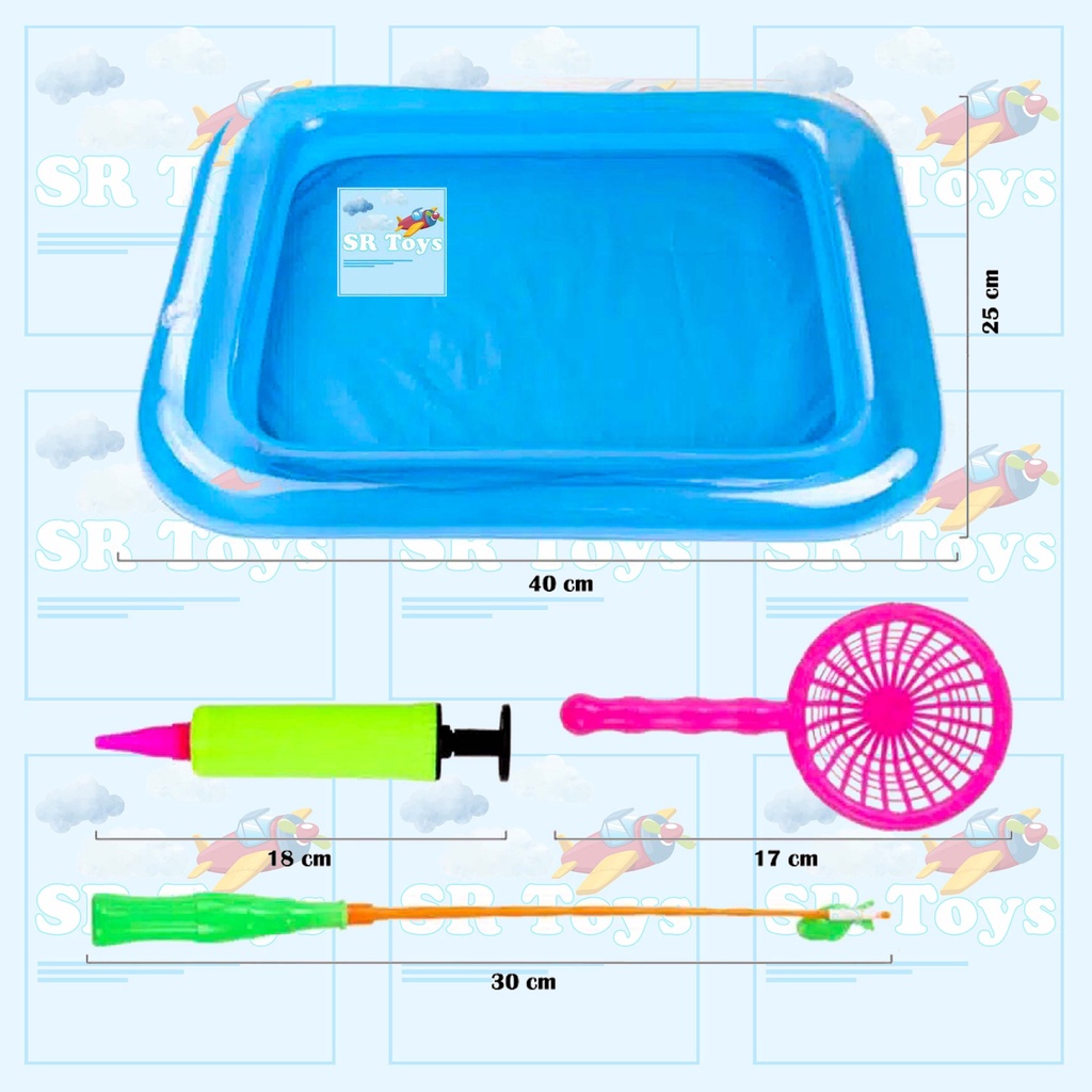 Mainan Pancing Ikan dengan Kolam Tiup 1 set Fishing Game Murah bisa diisi air COD SR Toys