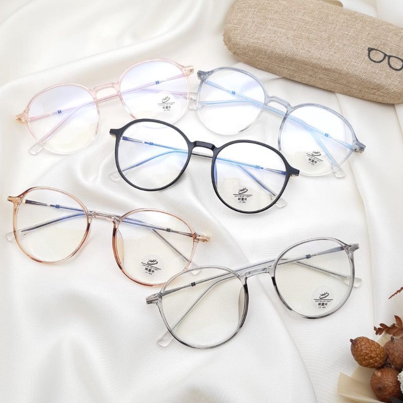 Frame Kacamata Wanita Pria Bulat/Kacamata Antiradiasi Minus Silinder Plus