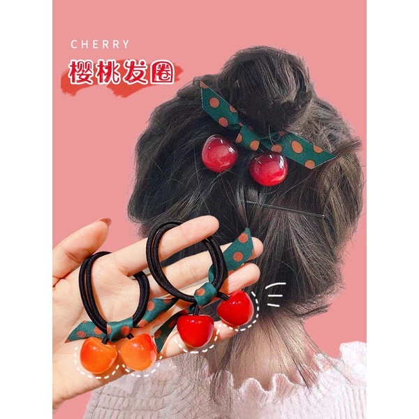 Delunashop_Acc Acc Ikat Rambut Motif Cherry Kunciran Kristal Aksesoris Rambut Model Korea