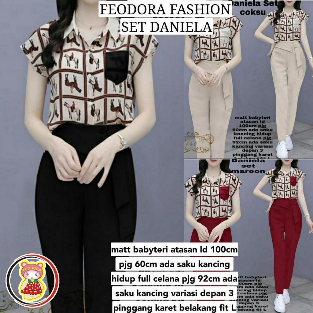 feodora fashion /  Set Daniela / Setelan wanita / Setelan Korea / Setelan OOTD / Kemeja Wanita (GOOD QUALITY)