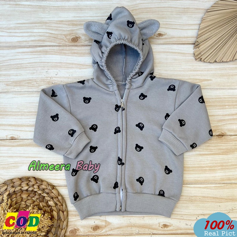 Jaket Bayi Bahan Sweater Mantel Bayi Hangat Kupluk Kuping Anak Usia 0-6 Bulan Almeera Baby And Kids