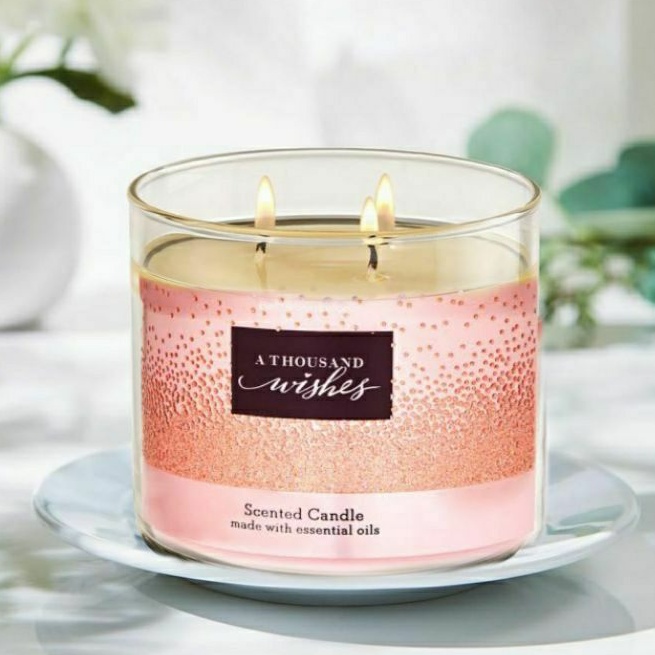 BATH AND BODY WORKS BBW A THOUSAND WISHES 3-WICK SCENTED CANDLE 411 G LILIN WANGI 3 SUMBU UKURAN BESAR PENGHARUM RUANGAN