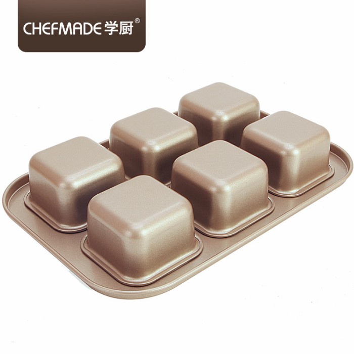 chefmade wk9150 6cups square mold cake bake pan / mini brownie /loyang