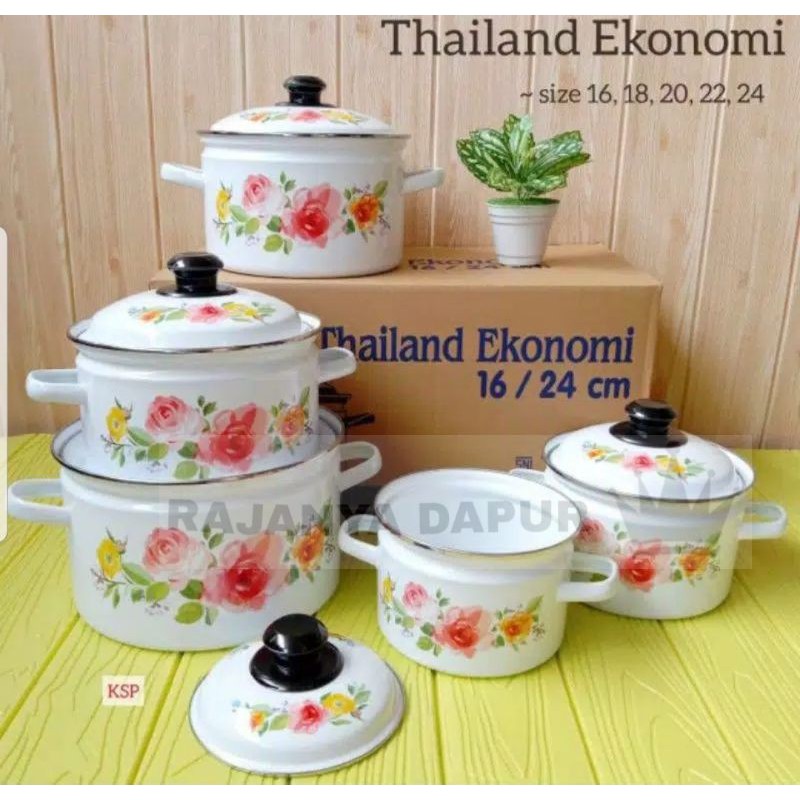 Panci set enamel thailand ekonomi/set 16/24 ideal - panci porcelain thailand ekonomi set