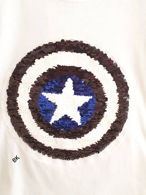 KAOS ANAK MOTIF CAPTAIN AMERICA RESERVE SEQUIN IMPORT TEBAL BAGUS MURAH