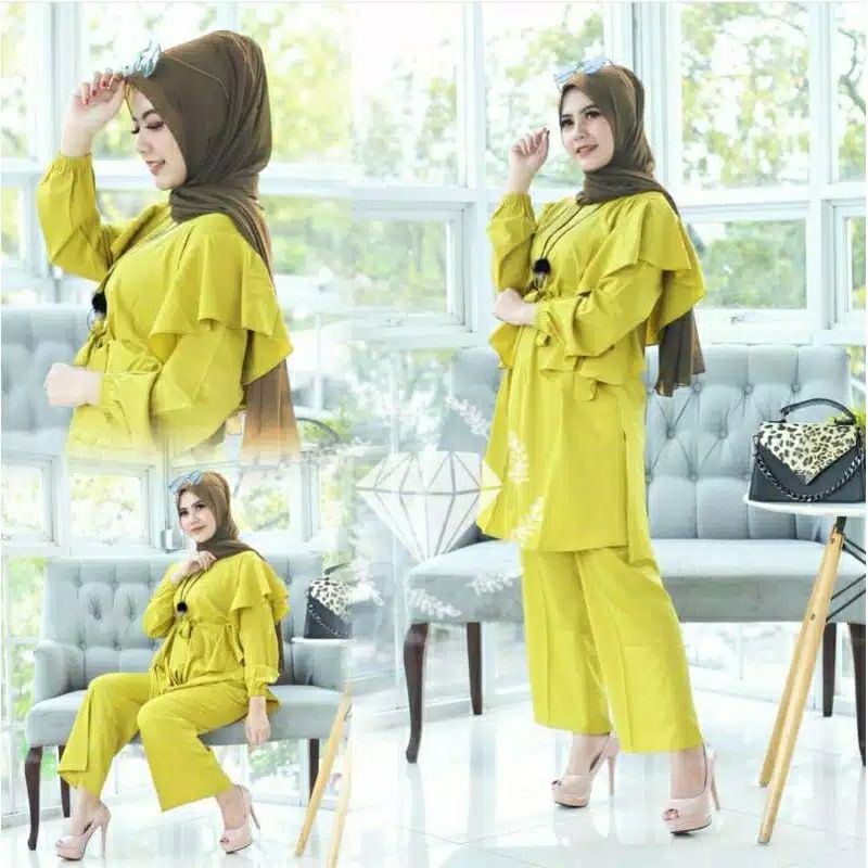 Grosir Setelan Baju Pesta Wanita Muslim Murah ONE SET POLOS / MARISKA SET STELAN SERUT MOSCREPE