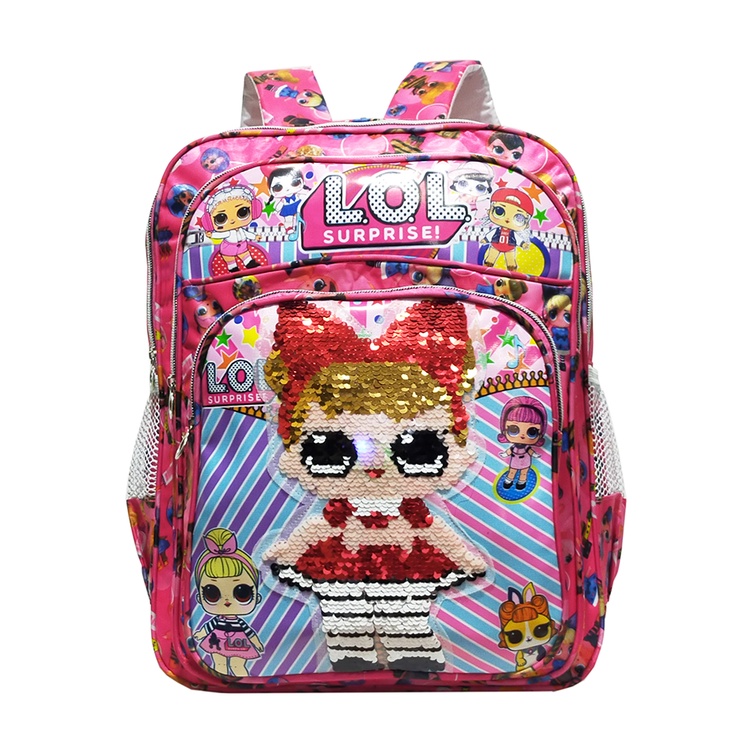 Tas Ransel SEQUIN Anak Perempuan TK/SD - Tas Sekolah Gendong Usap Karakter LOL