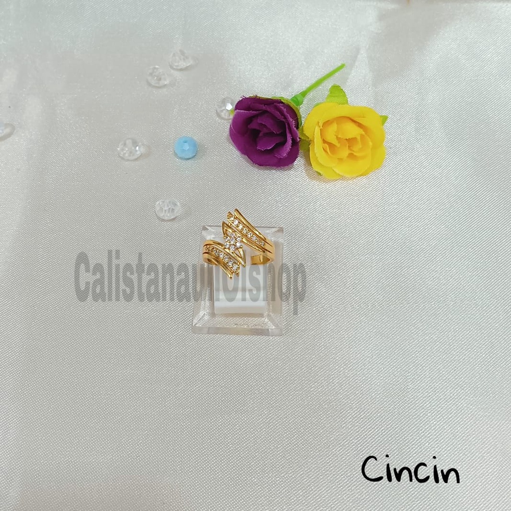 GELANG+CINCIN PERMATA ZIRCON DESAIN ANTIK UKIR  PERMATA SUPEL ELEGAN PERHIASAN EMAS KOREA ANTI KARAT DAN ANTI LUNTUR