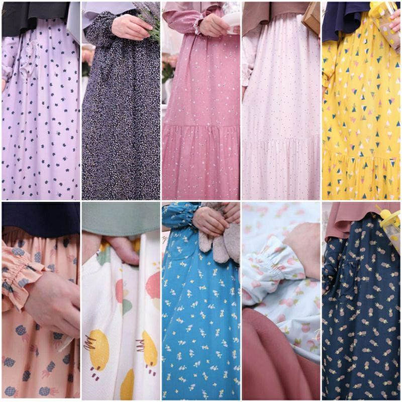 kelaya crepe,deesa black,cat purple,punto pink,isoscles ,yellow ditsy agustus 2021 S M L Xl jumbo