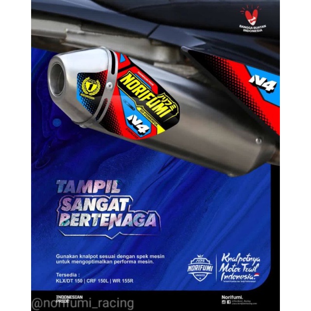 KNALPOT RACING NORIFUMI N4 SS HONDA CRF150L CRF 150 L CRF150 ORIGINAL ORI ASLI STENLIS STAINLESS STE