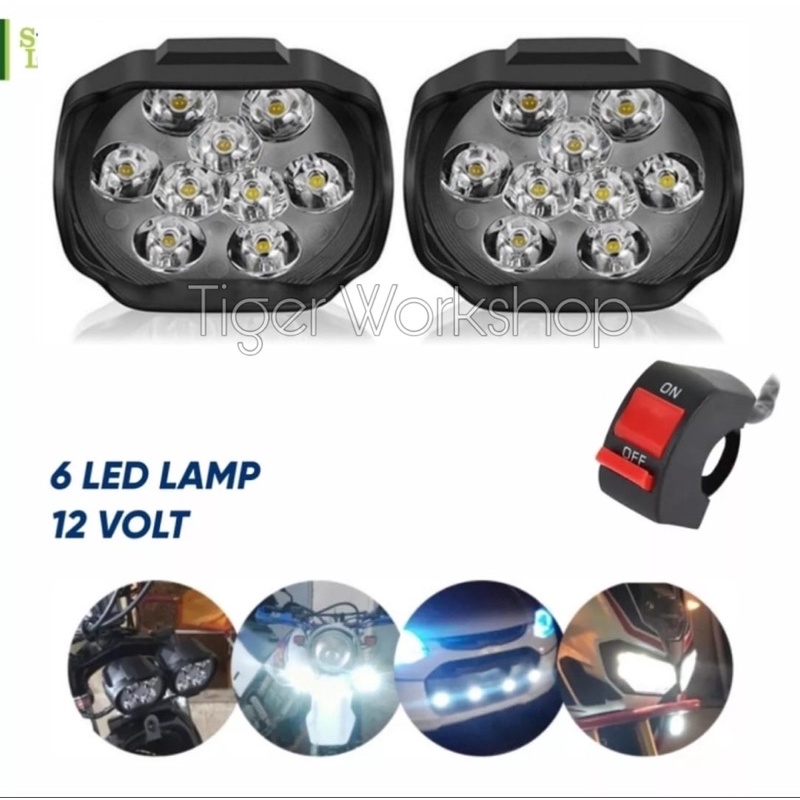 Sepasang Lampu Tembak Sorot 9 Mata + Saklar On Off Led Spion Motor 10 Watt 9 Volt