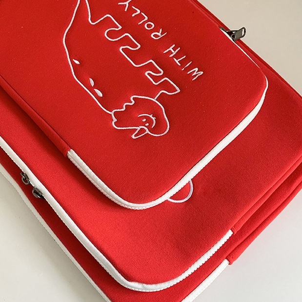 Sleeve Pouch Sarung Tas Bag Case Ipad Tab Tablet Macbook Air Pro Laptop Asus Acer Lenovo HP Huawei 11 12 13 14 15 inch Motif Gambar Dinosaurus Warna Merah Lucu Cute Murah Korean Model