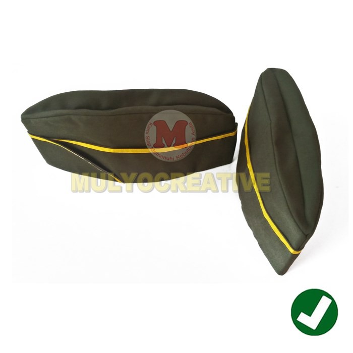 Topi Militer Topi Mutz Hijau Army Lis Kuning Topi Mutz Murah