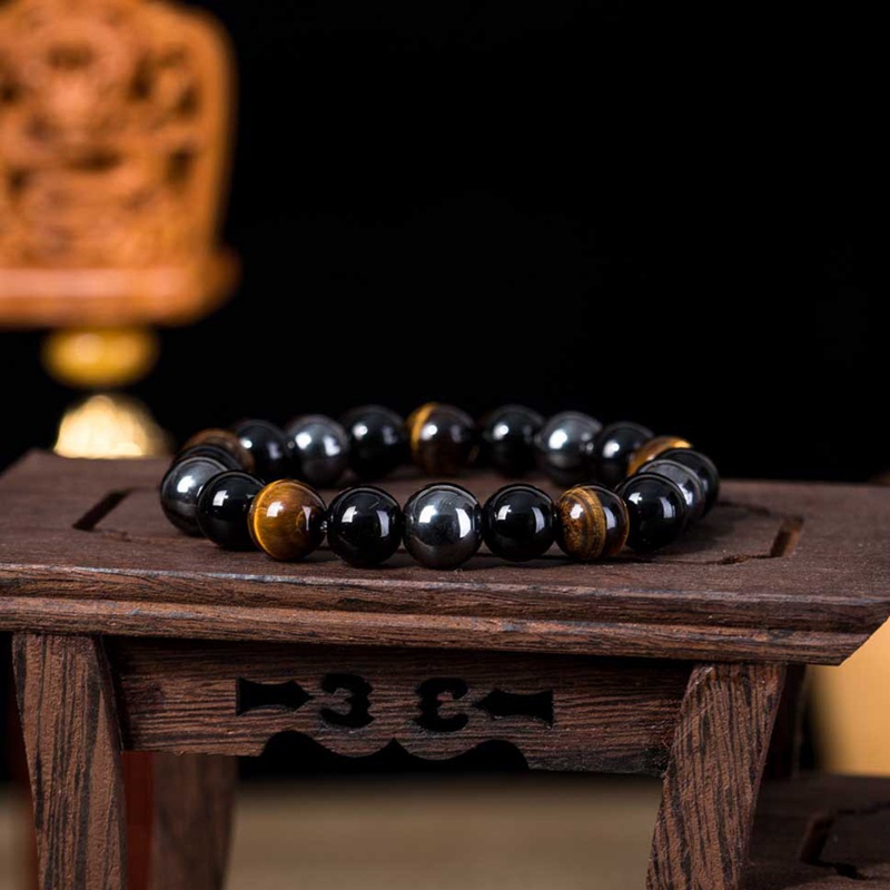 Natural Stone Jewelry Black Obsidian Hematite Tiger Eye Beads Magnetic Therapy Hematite Anti-Fatigue Slimming Stretch Bracelet Bracelets Women &amp; Men For Magnetic Health Protection 8 10MM