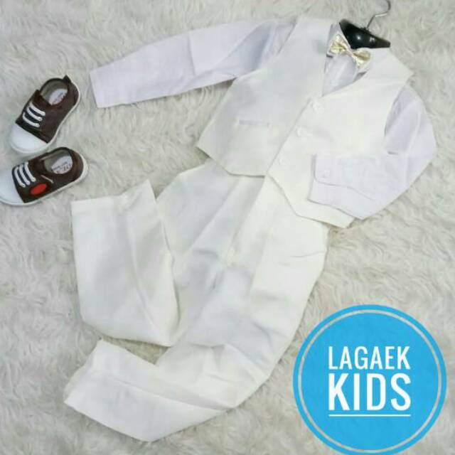 Setelan Vest Anak Laki Usia 5 6 7 Tahun Vest Putih Gading - Setelan Pesta Resmi Anak Cowok Broken White