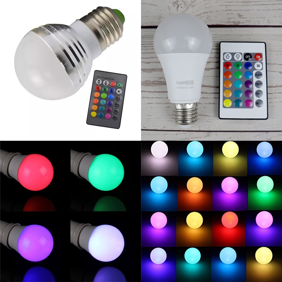 RGBW Light Bulb 3W E27 Colorful Remote Control 360 Degree Atmosphere