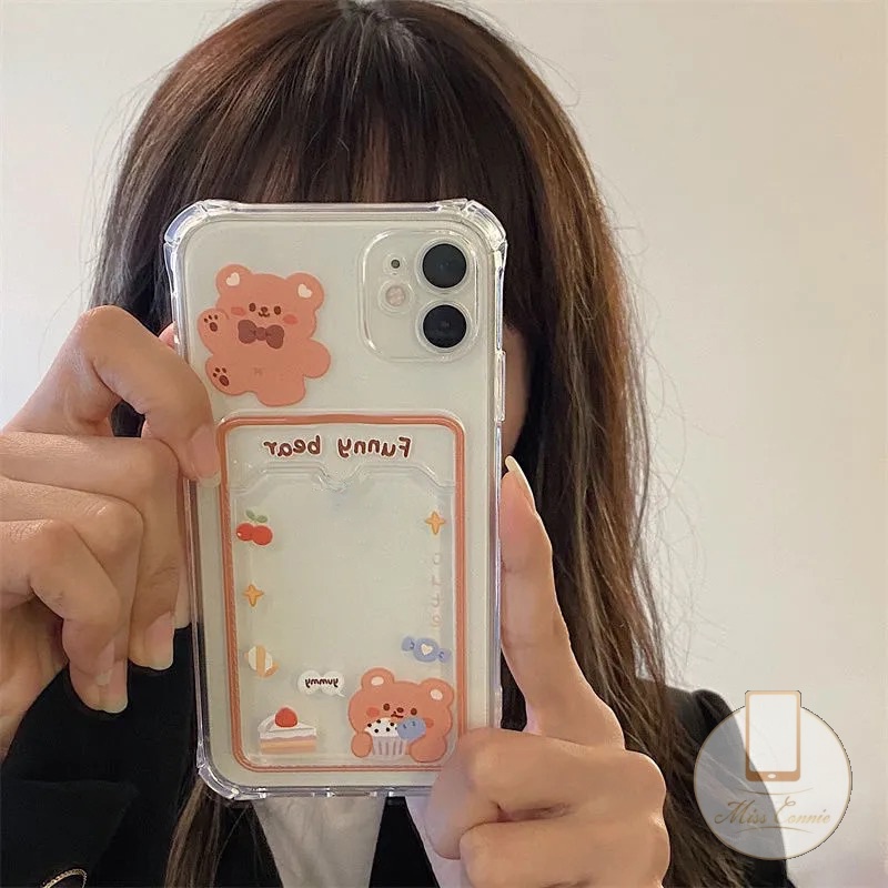 Case Tas Kartu Kartun Beruang Sweet Bunny Redmi10 10C A1 10A 9 9A 9T 9C 12 12x11lite M3 X3 NFC Pro Redmi Note 11 Pro+10s 9 Pro 10 Pro Max Plus Slot Dompet Shockproof Soft Cover