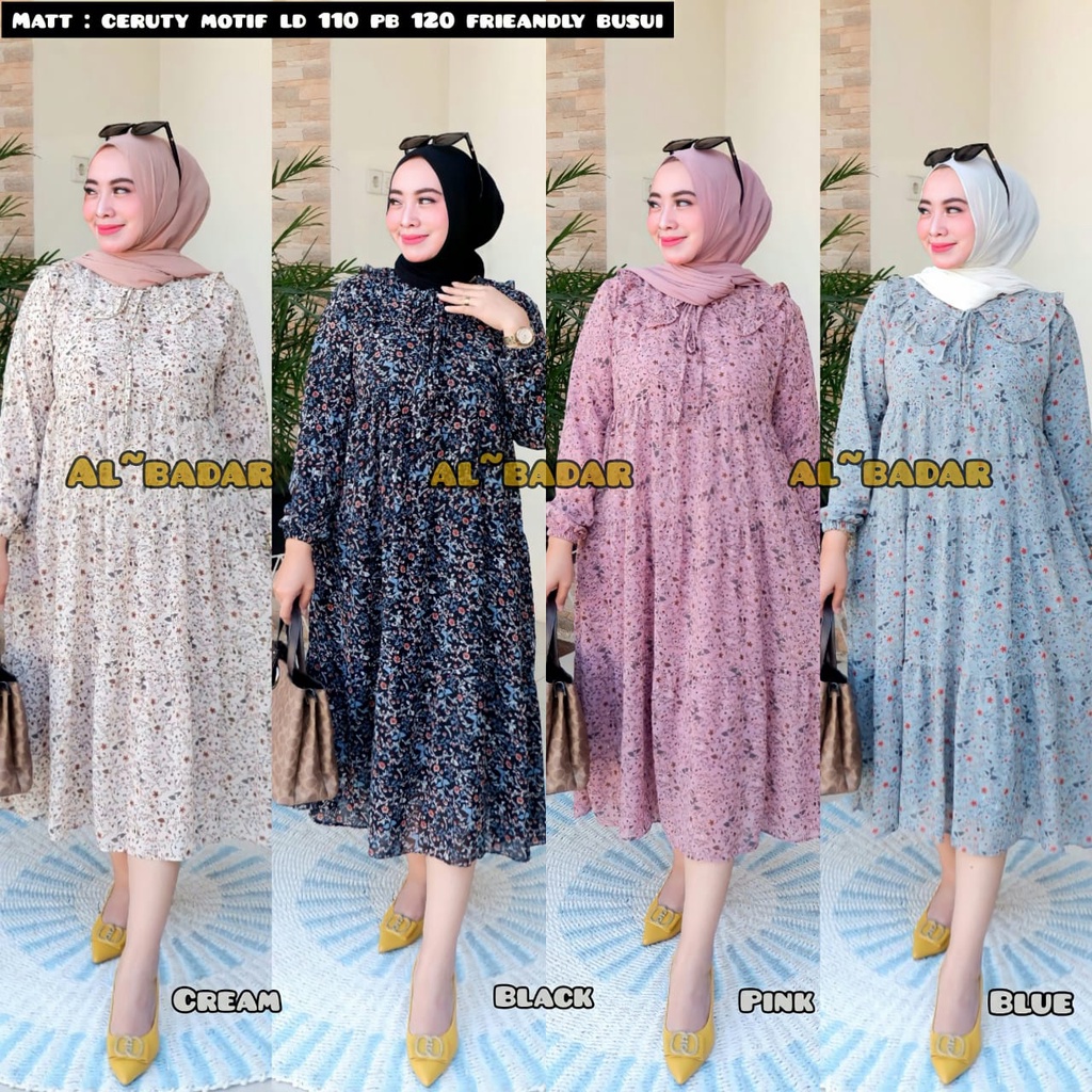 [ BISA COD ] MIDI DRESS MOTIF BUNGA MIX KERAH KOREA FRIEANDLY BUSUI, MIDIDRESS CERUTY BABYDOLL MOTIF MODEL TERBARU,MIDIDRESS BUSUI