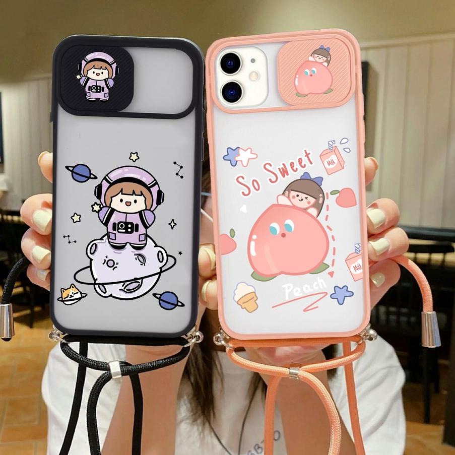 Flash Sale|LR15|Case Slide Kamera - Tali [KG01] Oppo A76 A96 A36 - Slide Case Motif Lucu - Case Gratis Tali - Casing Oppo A76 - Case HP Oppo A96 - Casing Oppo A36 - Case Kamera Geser Oppo A76 - Slide Camera Oppo A96 - Case Gratis Sling Tali - Oppo A76 - O
