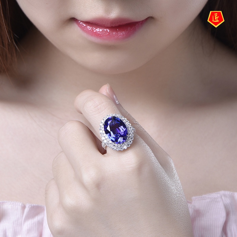 [Ready Stock]Elegant Luxury Sapphire Open Ring