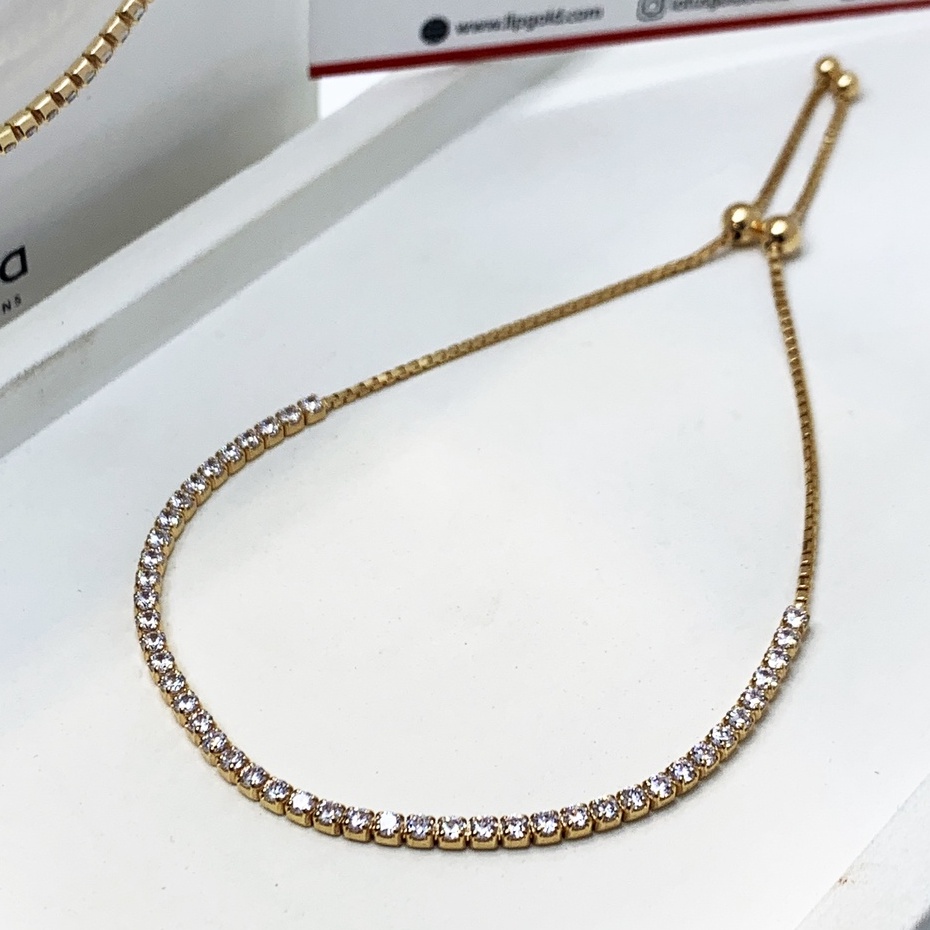 Gelang Rantai Serut Tennis Bracelet Emas Asli Kuning Rose Gold Putih Kadar 700 750 17K Rantai Italy 