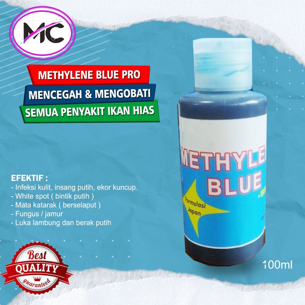 Methylene blue 100ml Obat Ikan Penghilang Strees Mengobati Ikan Hias Cupang Koki Koi Arwana Louhan Penjernih Air Aquarium