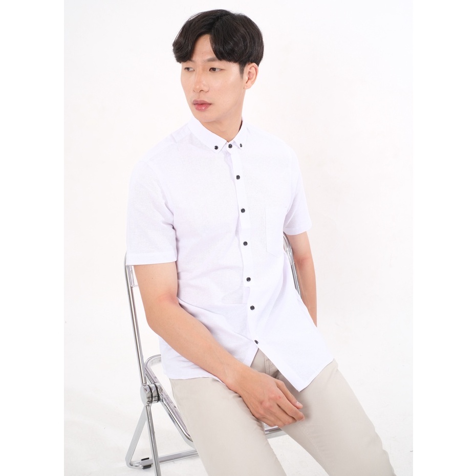 SANVANINA Kemeja Pendek Putih Slim Fit - Basic Rami White E-1507C