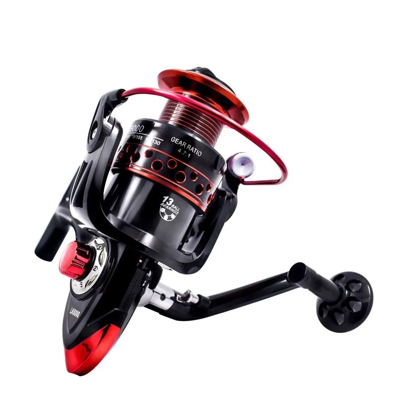 Taffsport LK2000 - LK5000 - LK7000 Reel Pancing Spinning Fishing 5.2:1 Ball Bearing 13 - Black/Red