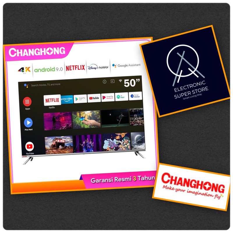 TV LED 50INCH CHANGHONG U50H7 ANDROID SMART TV 4K FRAMELESS TECHNOLOGY