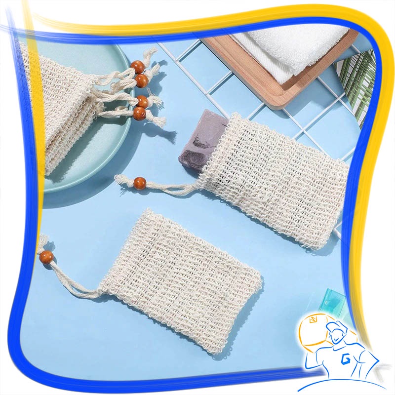 Kantong Jaring Sabun Batang Bahan Sisal Soap Bag Foaming Bath Net Natural Eco Saver Sisal Soap Bag Bar Pouch