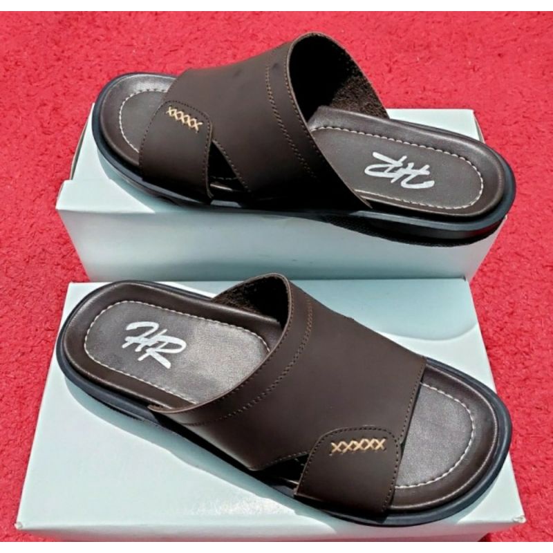 Sandal Kulit H93 Black Size 38-44 Sendal Kokop Pria Bapak2 Awet Kasual Sendal Empuk Coklat, 42