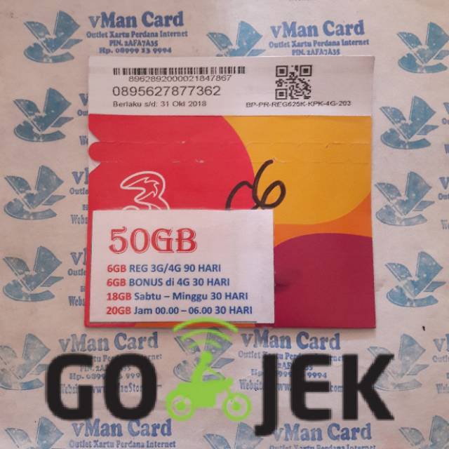 KARTU TRI CINTA 50GB (6GB + 6GB + 20GB + 18GB)